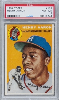 1954 Topps #128 Hank Aaron Rookie Card - PSA NM-MT 8